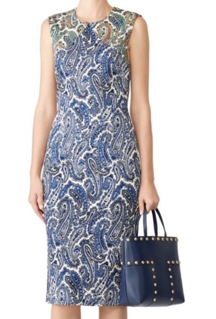 Diane von Furstenberg DVF Paisley Sheath Pencil Midi Dress 8 Stretch old money